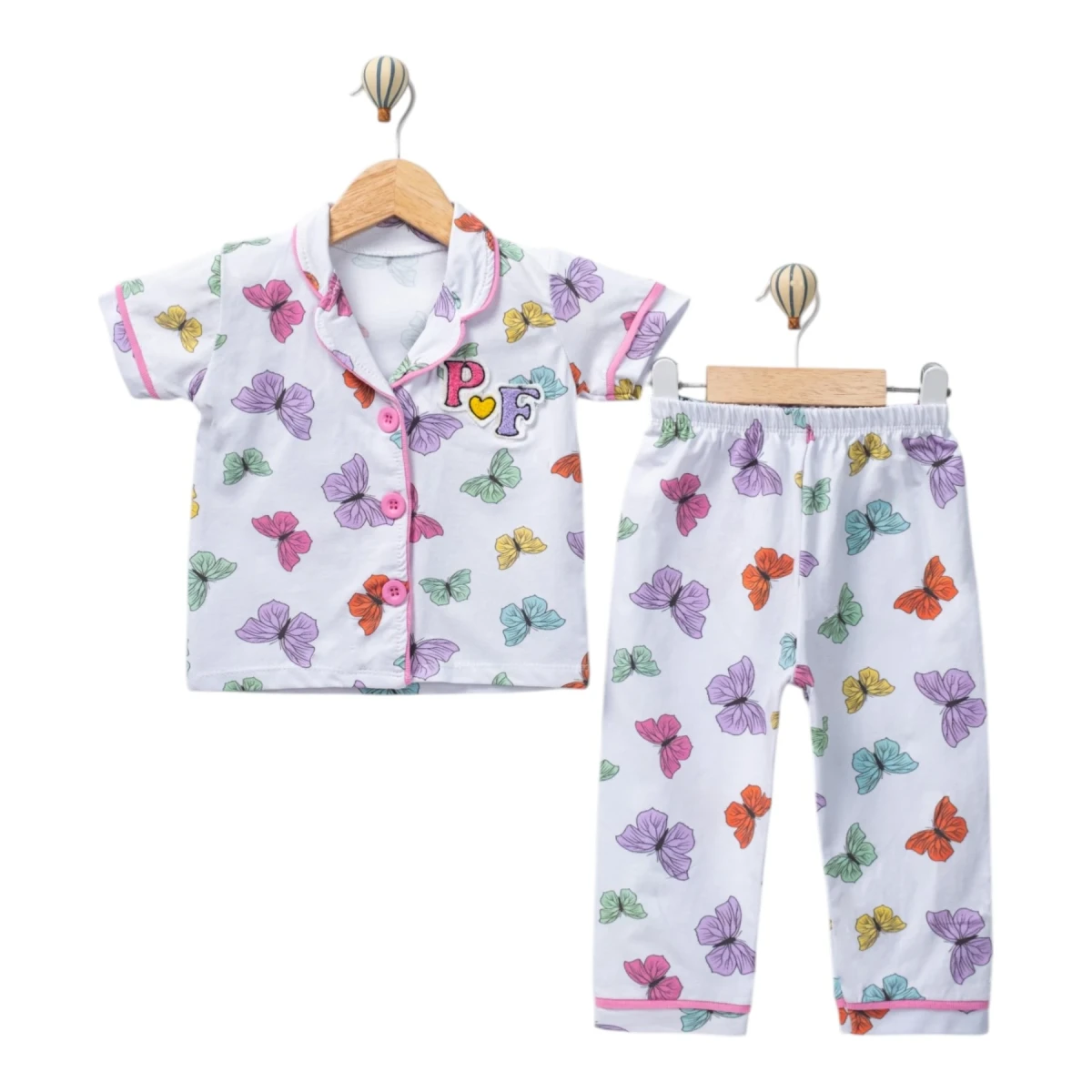 Butterfly Embroidered Collared Pyjama Set 12M-3Y