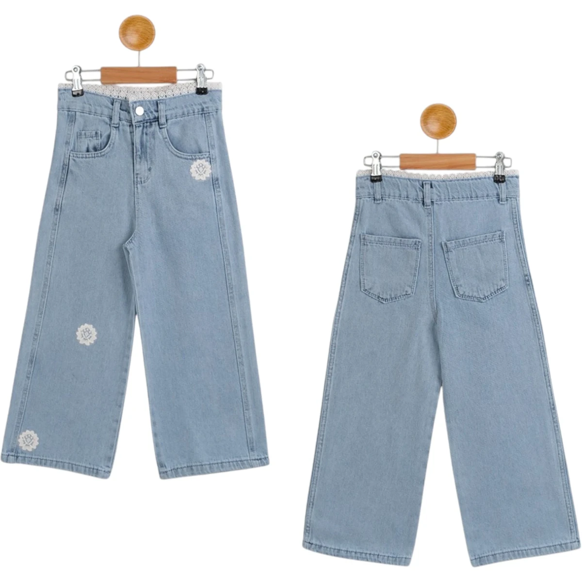 Belted Waist Lace Girl Denim Trousers