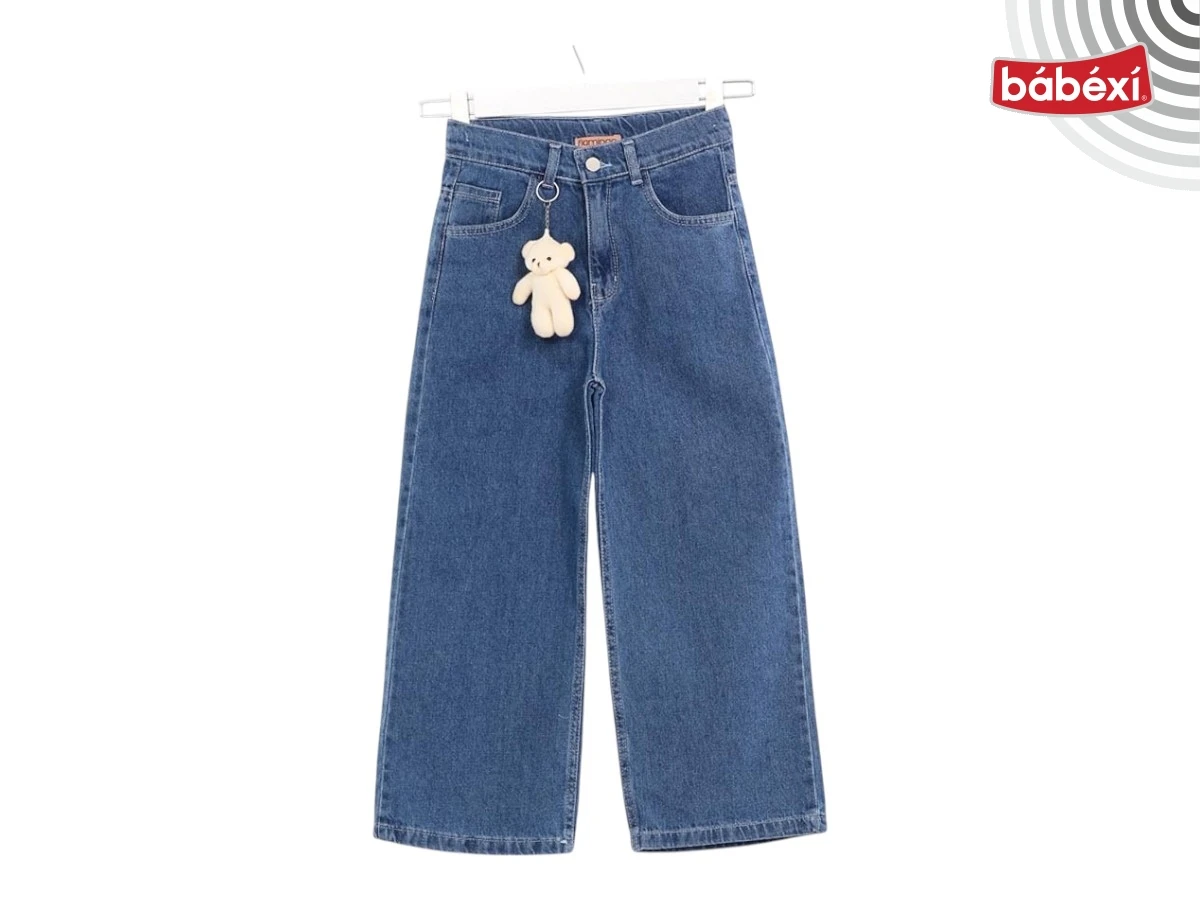Belted Straight-leg Leg Bear-print Girls Denim