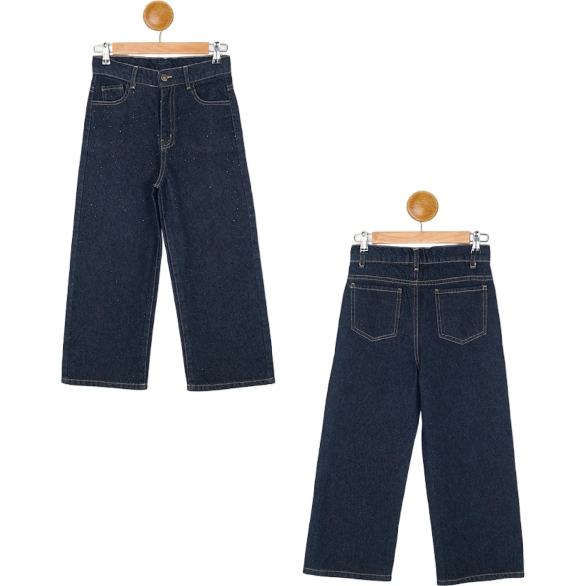 Belted Scattered Rhinestone Denim Pants
