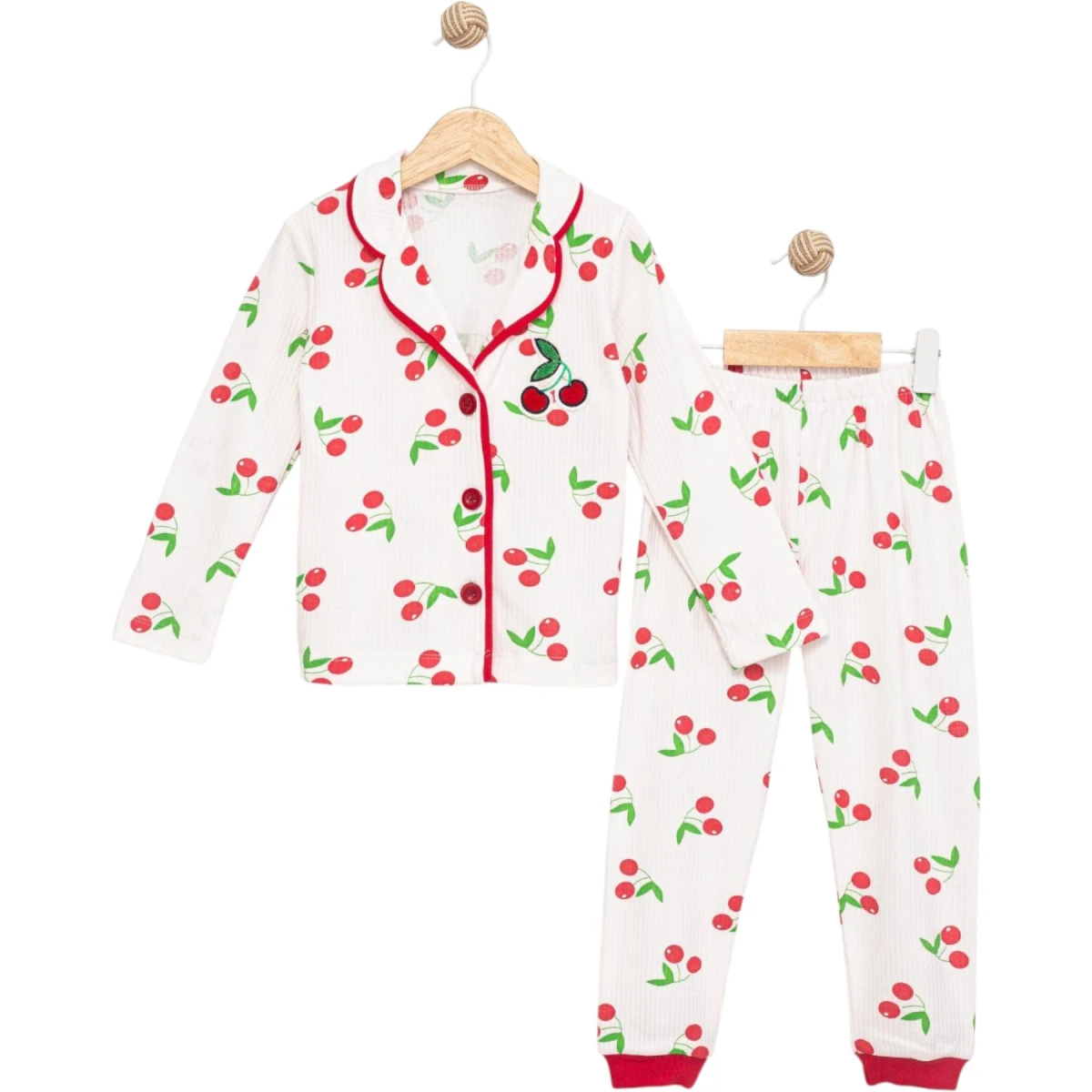 Kirazlı Süzeneli Yakalı Pijama Takım
