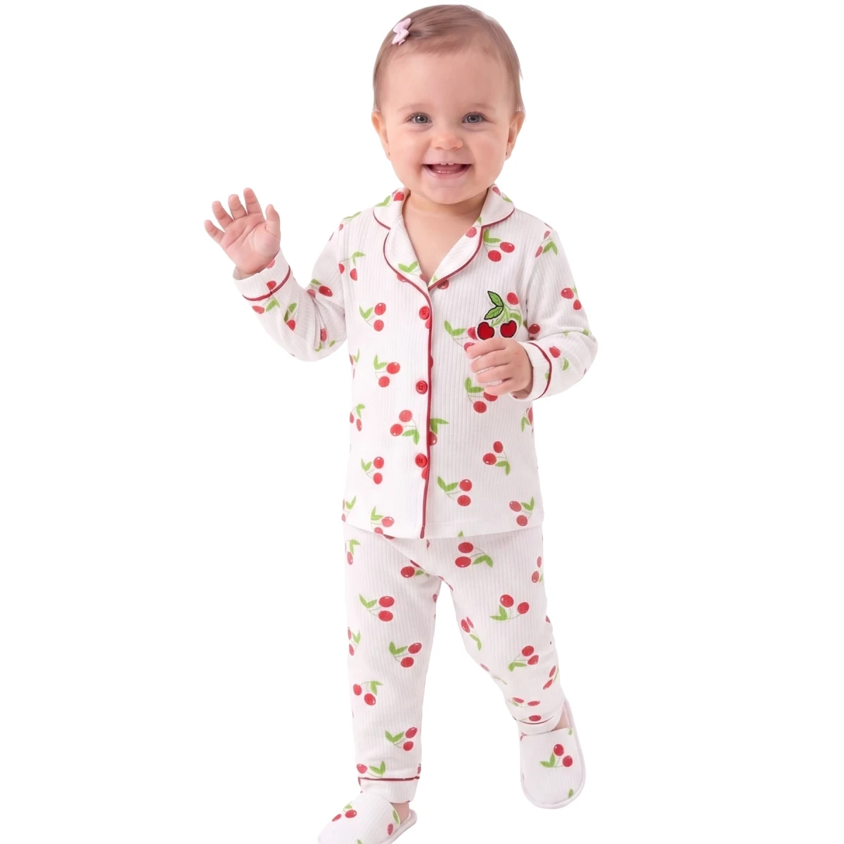 Kirazlı Yakalı Pijama Takım