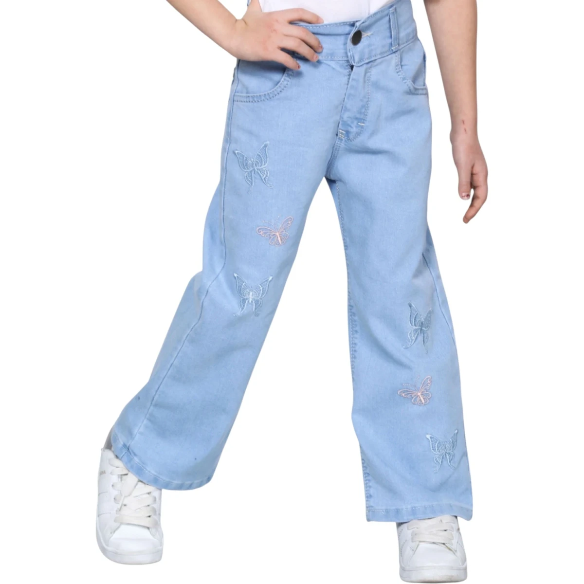Girls' Palazzo Trousers, Three Butterflies, Ice Blue