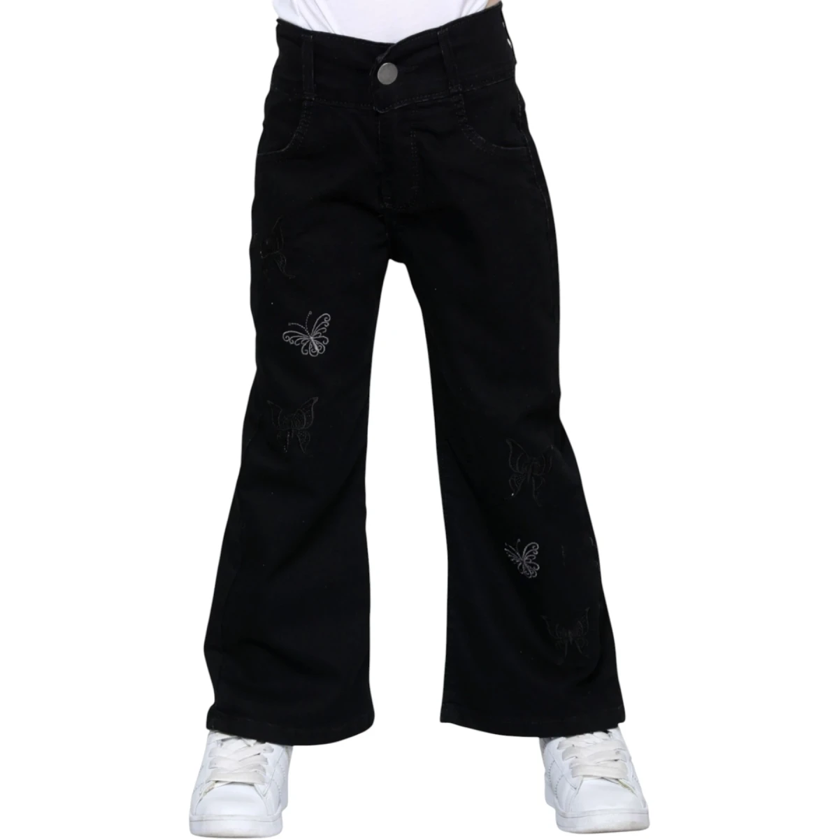 Girls' Palazzo Trousers, Three Butterflies, Black