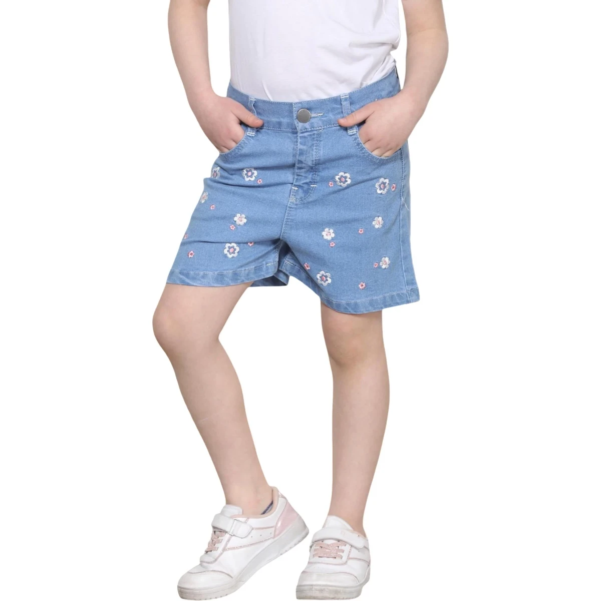 Kız Şort Kot Papatyalı Mavi