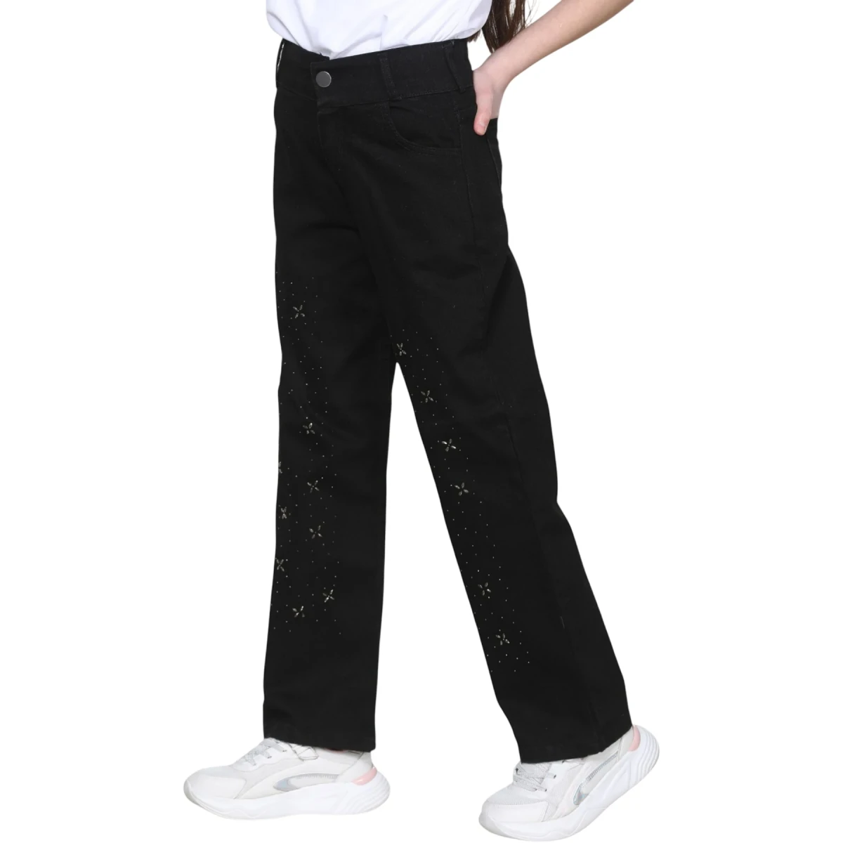 Girls Rhinestone Denim Black