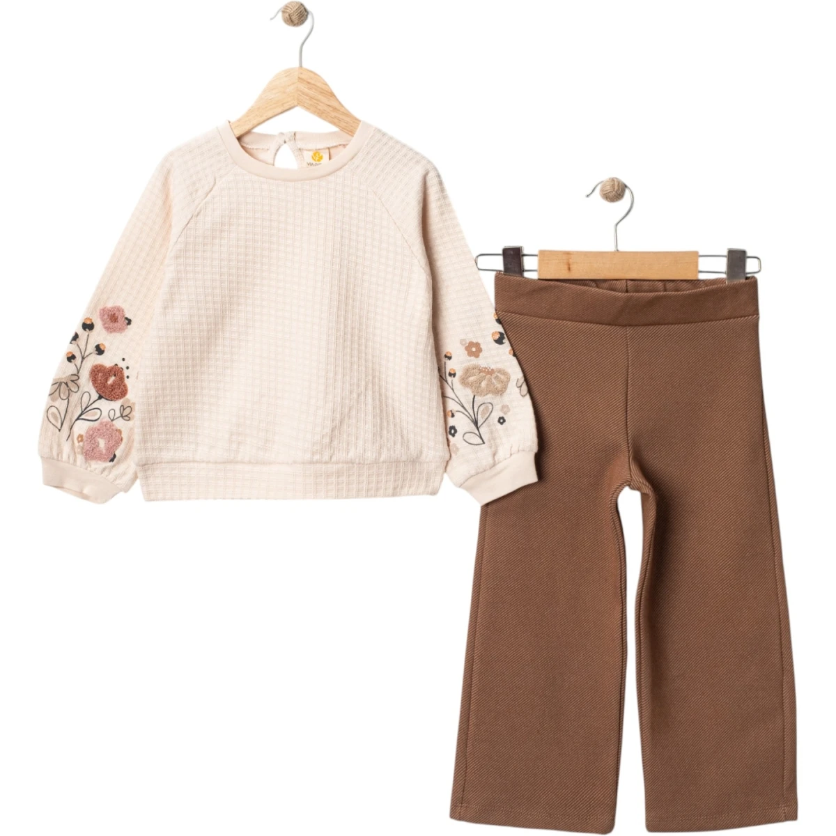 Sleeve Lace-Trim Embroidered Set