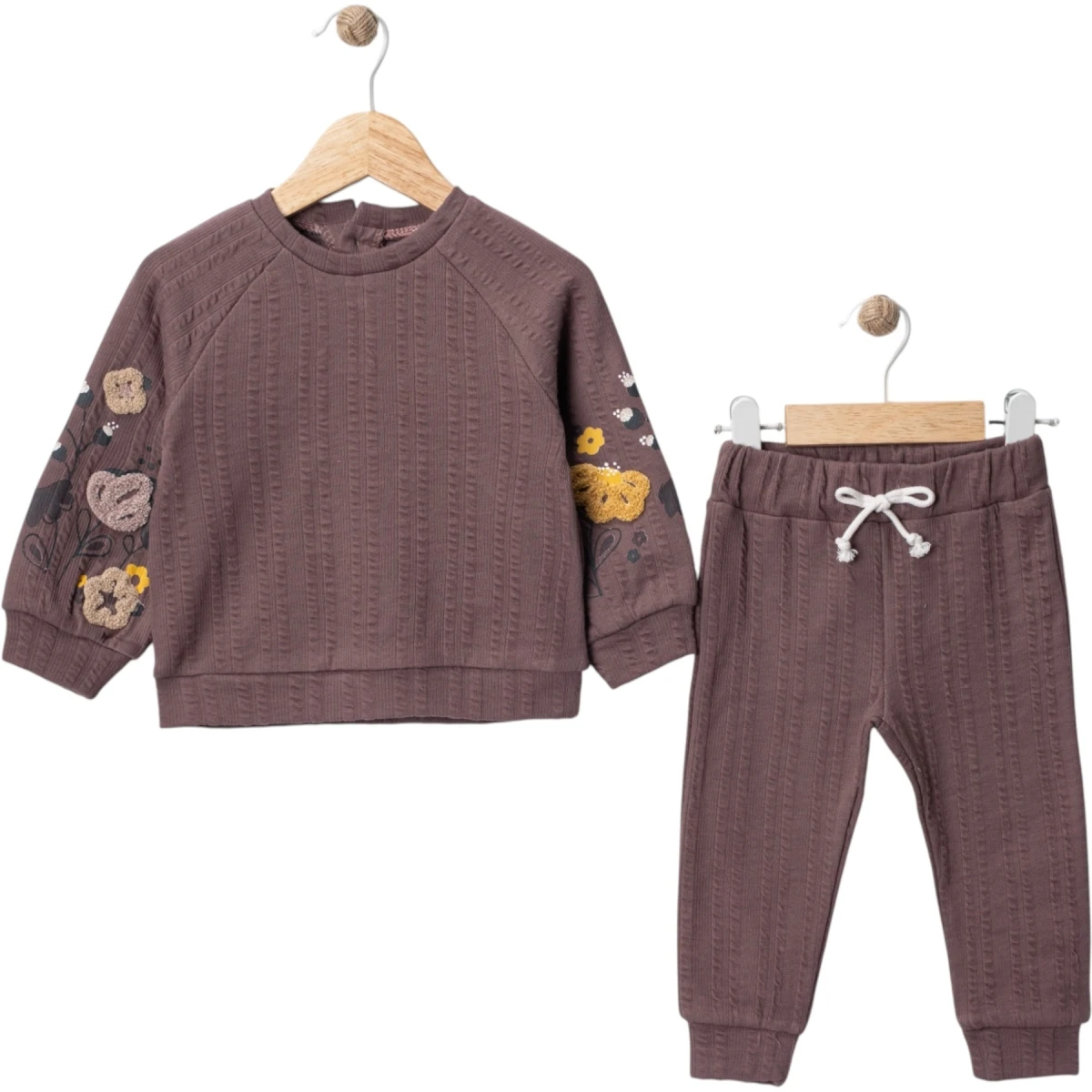 Sleeve Lace-Trim Embroidered Set
