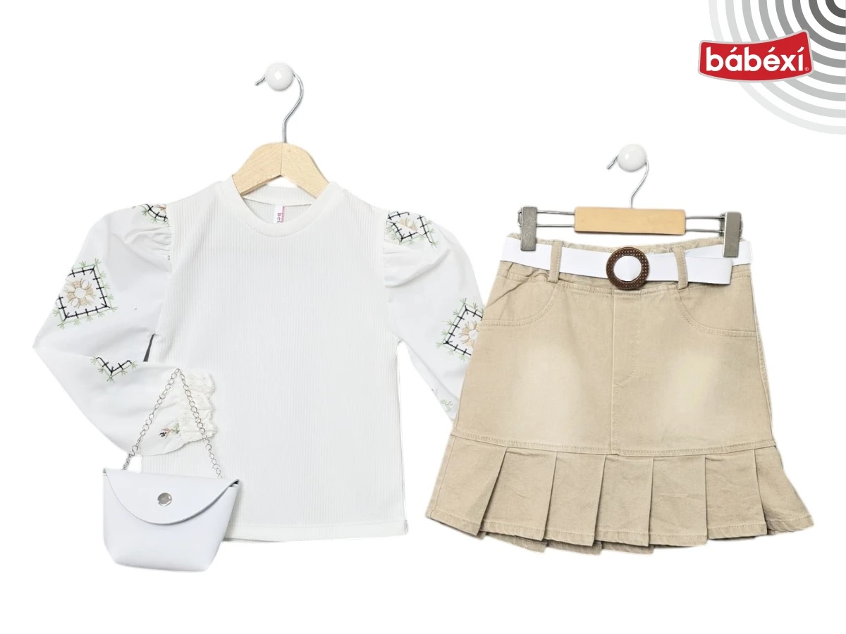 Denim Pleated Skirt Set