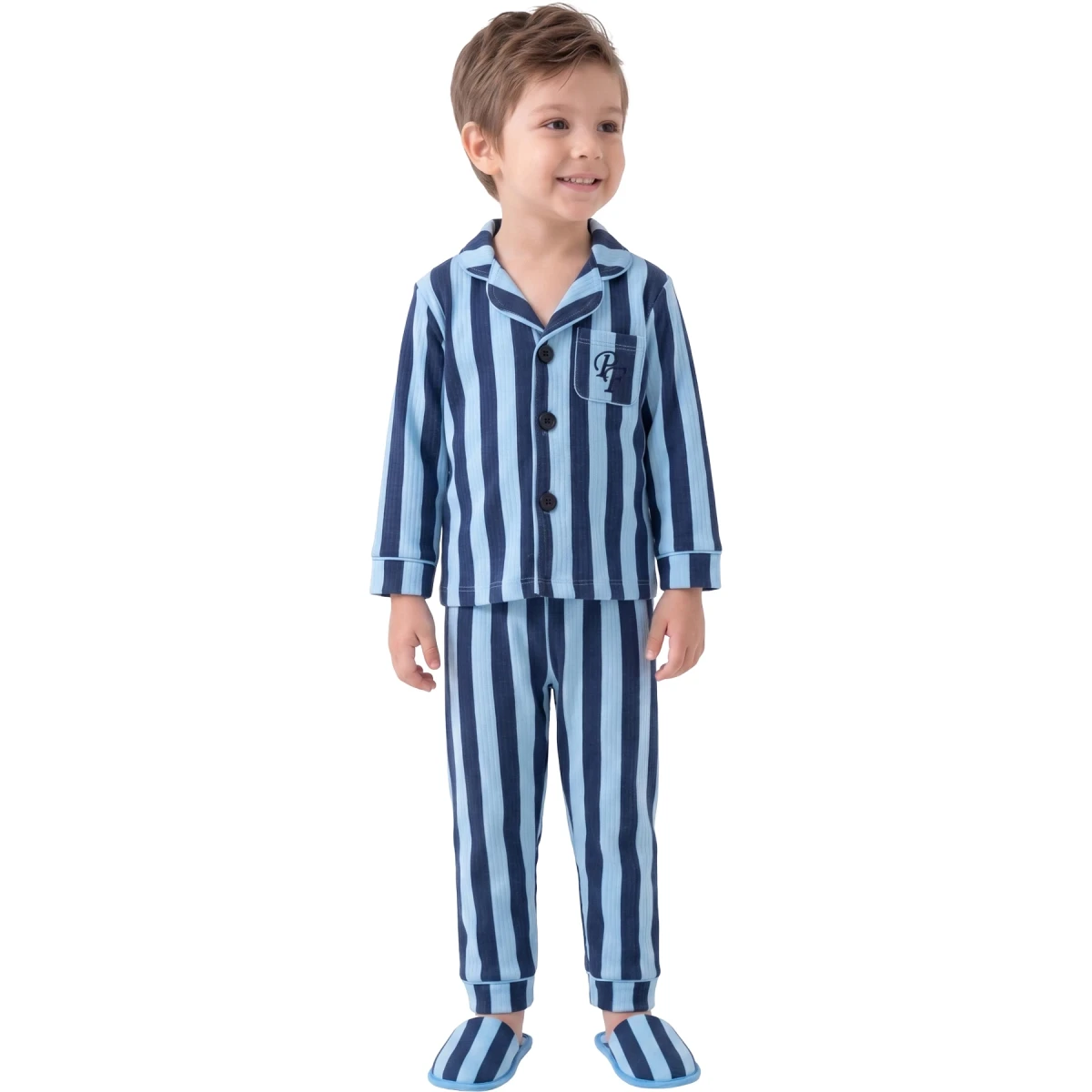 Laci Çizgili Terlikli 3'lü Pijama Takımı 4 Yaş - 6 Yaş