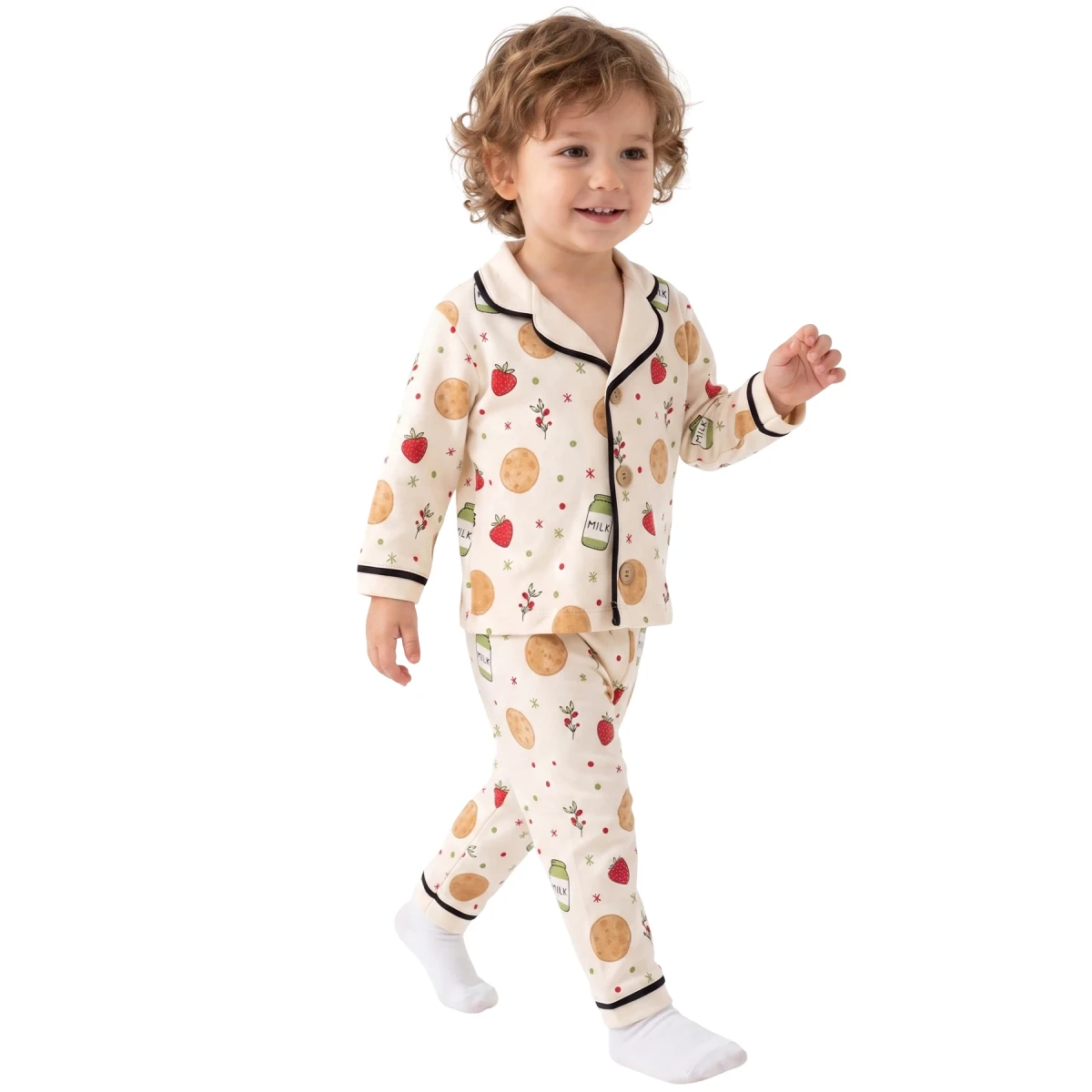 Milk Baskılı Uzun Kollu Pijama Takım 9 Ay - 2 Yaş