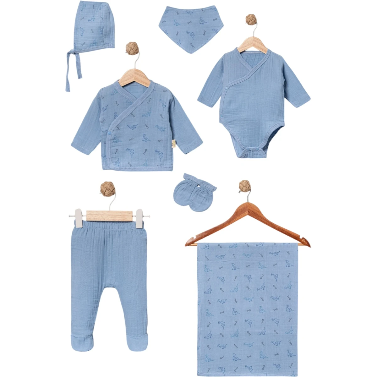 Muslin 7-Piece Dino Pattern Set