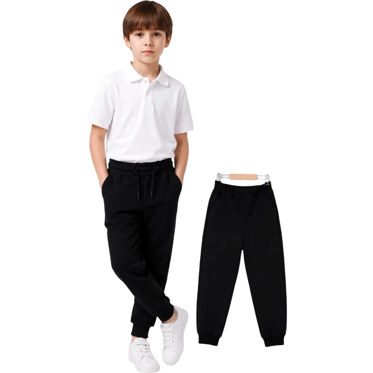 School Elastic-Waist Cuffed Trousers Black