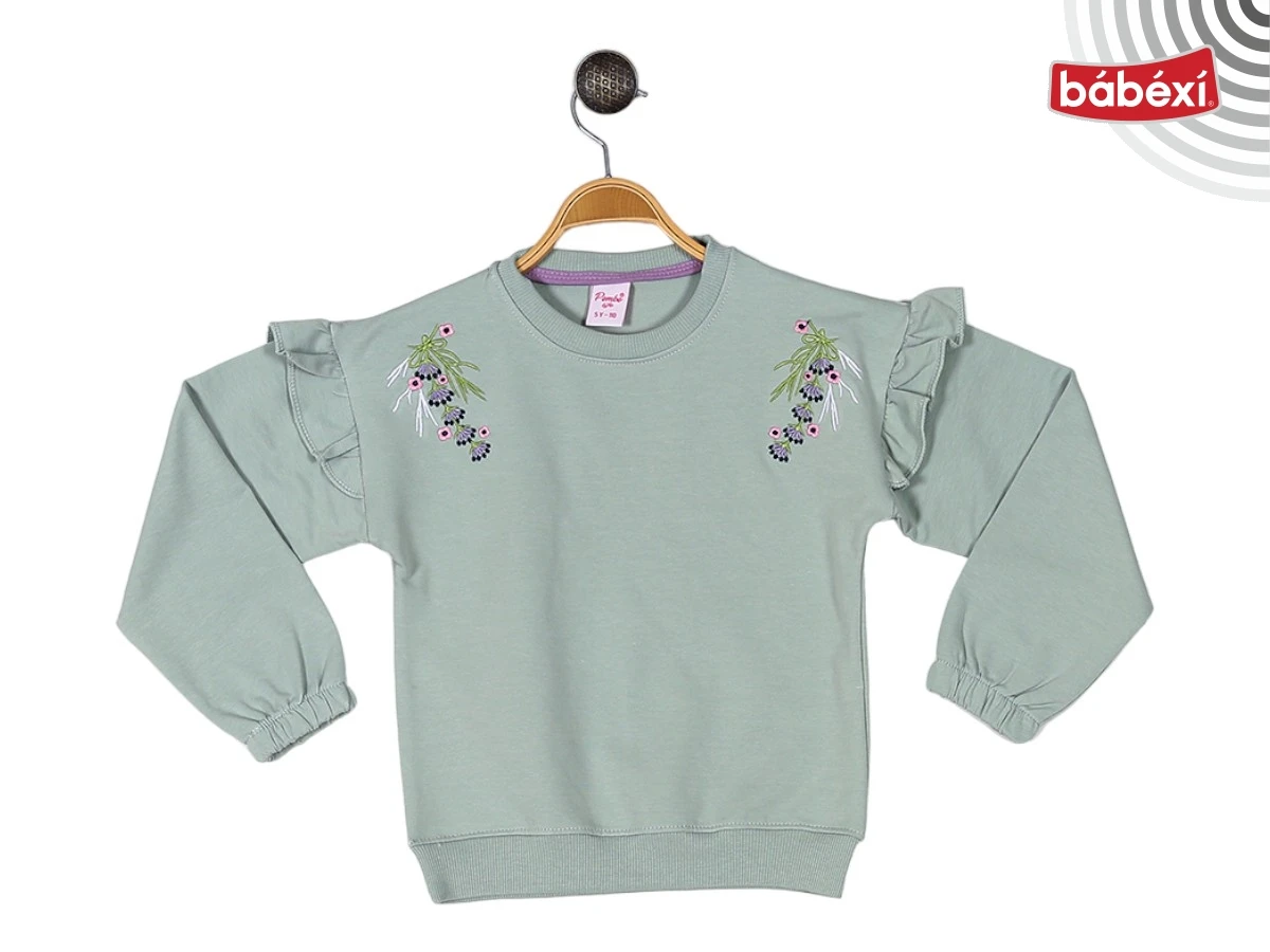 Omuz Fırfır Nakışlı Büzgülü Sweat
