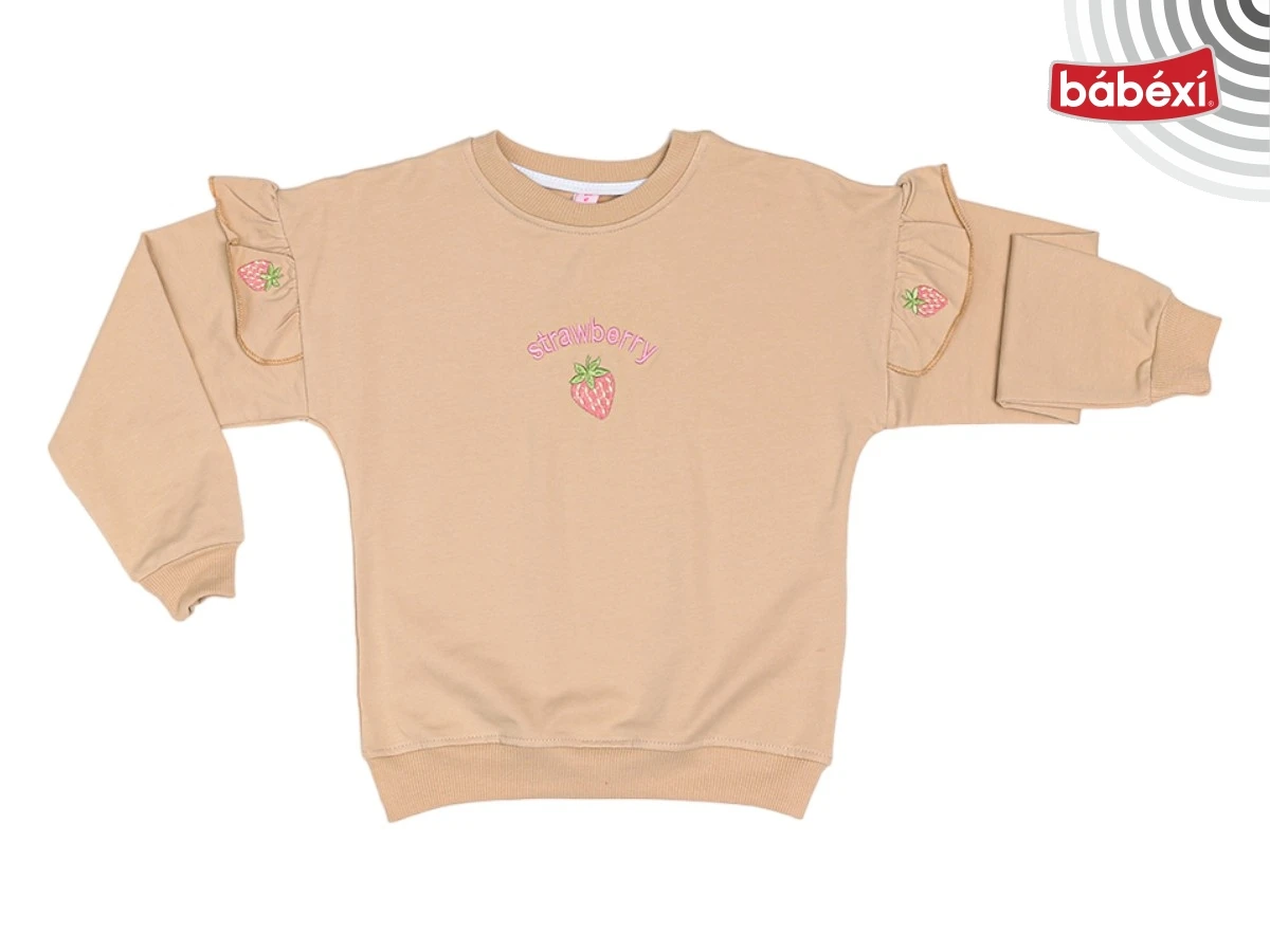 Omuz Fırfırlı Çilek Nakışlı Sweatshirt