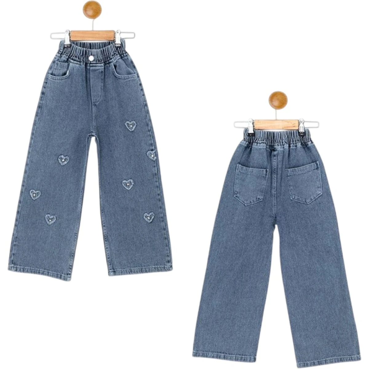 Heart Embroidered Girls' Denim Pants