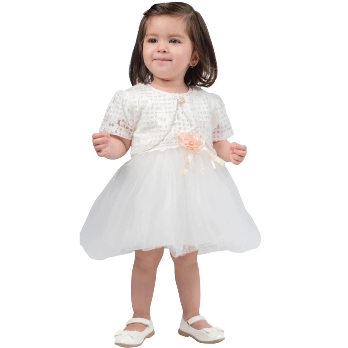 Önü Kare Papatyalı Dantelli Bolerolu Elbise