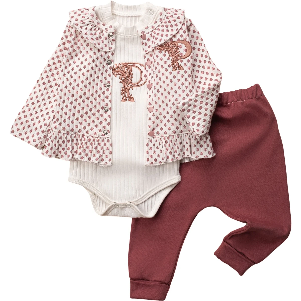 P Embroidered 3-Piece Set