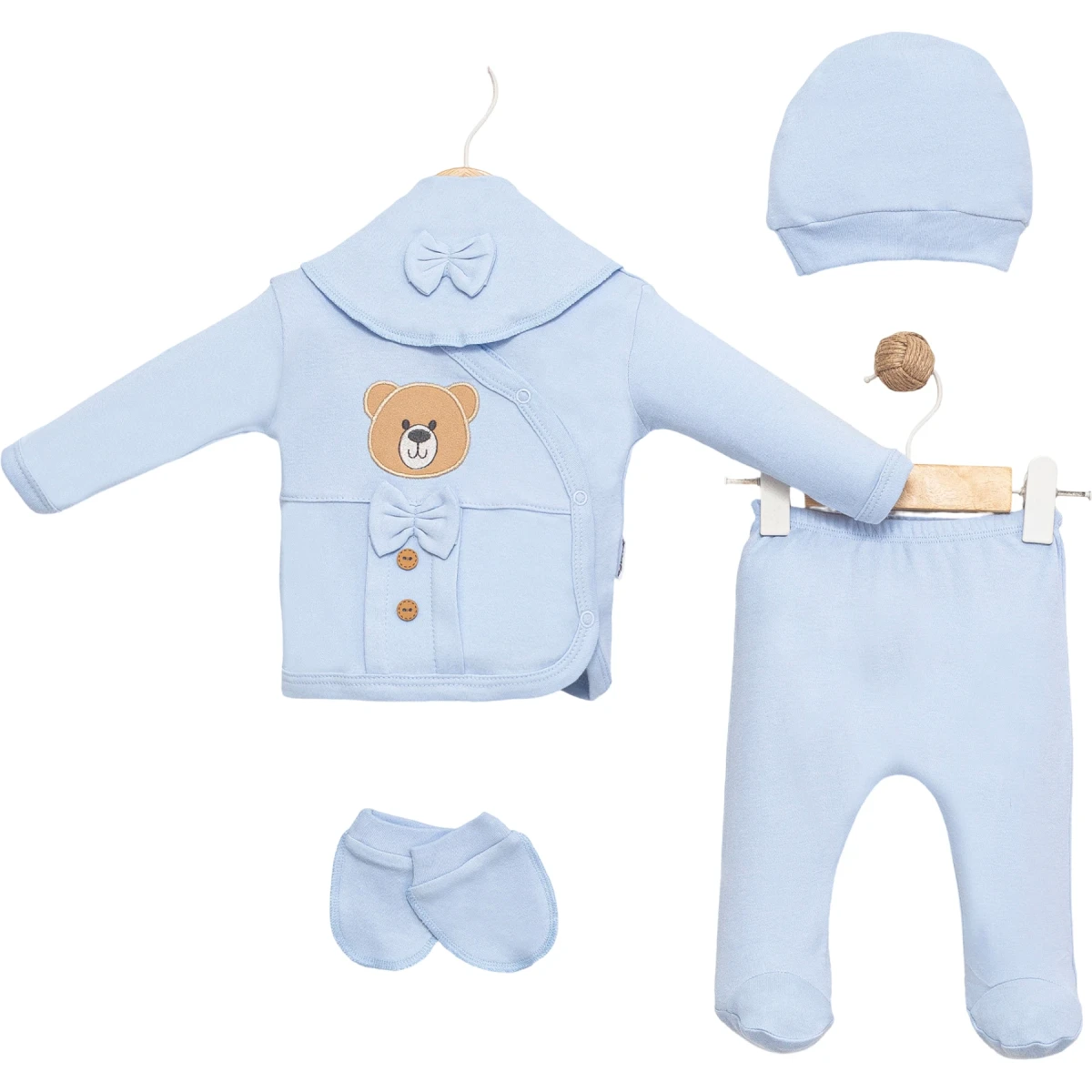 Bow-Tie Bear Embroidered 5-Piece Bodysuit Set