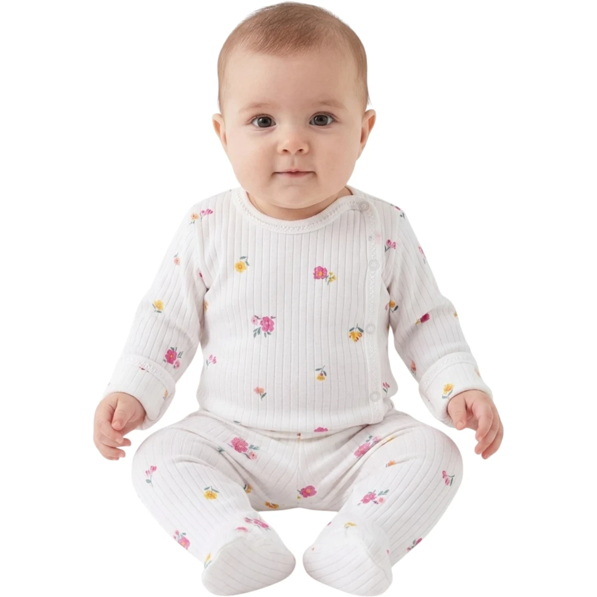 Pink Floral Print Set with Mittens