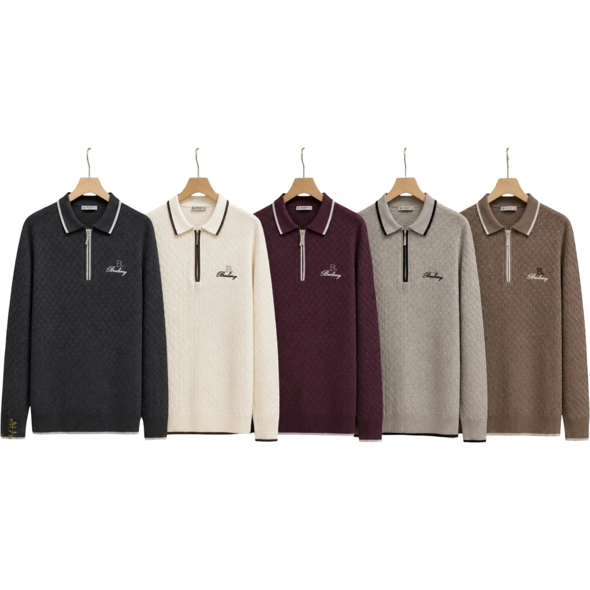 Polo Yaka Fermuarlı Çift Renk Nakış Sweat
