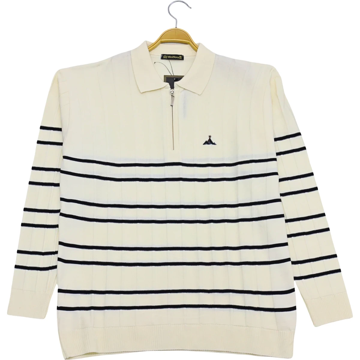 Polo Yaka Fermuarlı Çizgili Sweat
