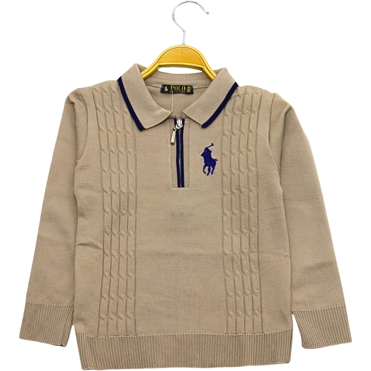 Polo Yaka Fermuarlı Saç Örgü Sweat