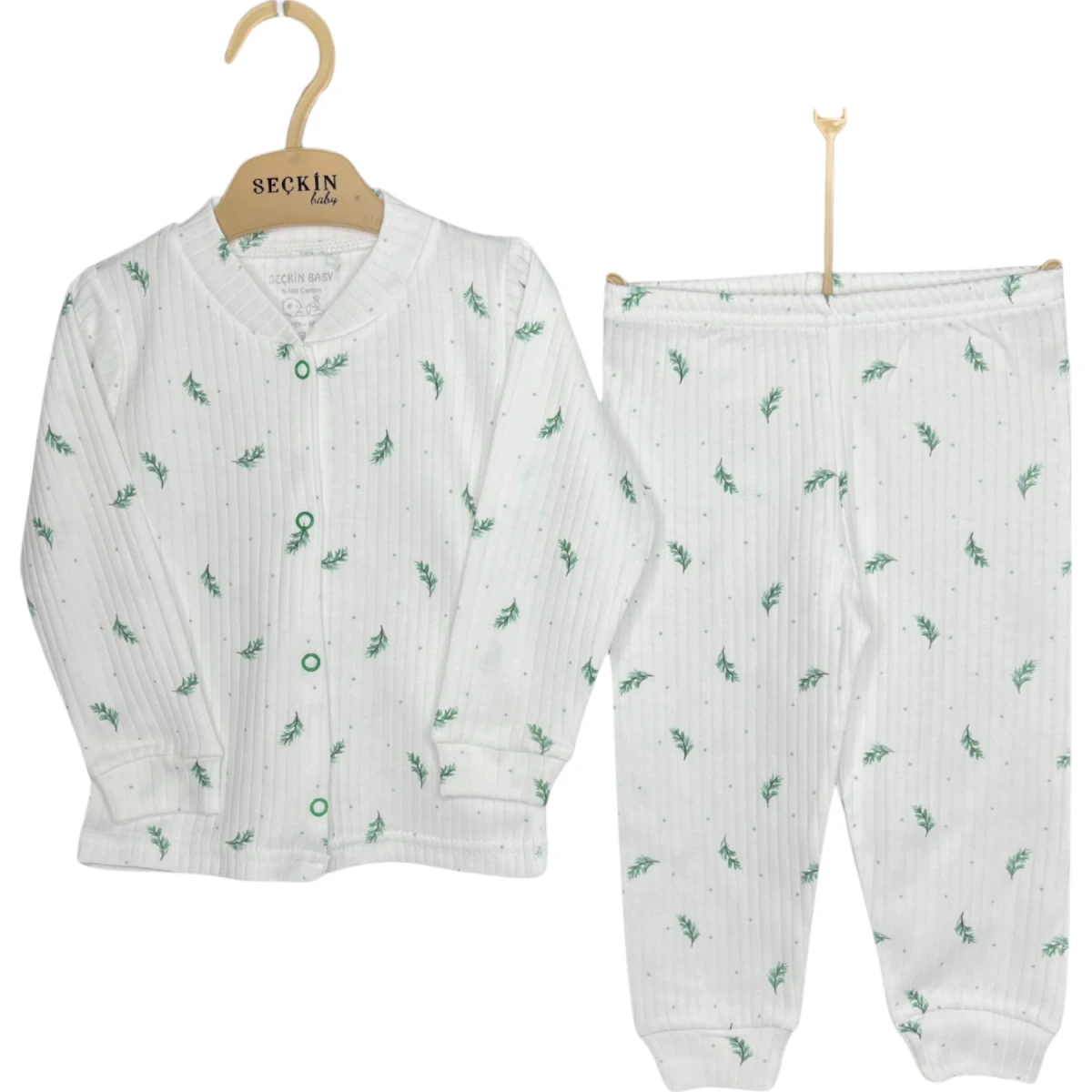 Raporlu Çıtçıtlı Pijama Yeşil Dal