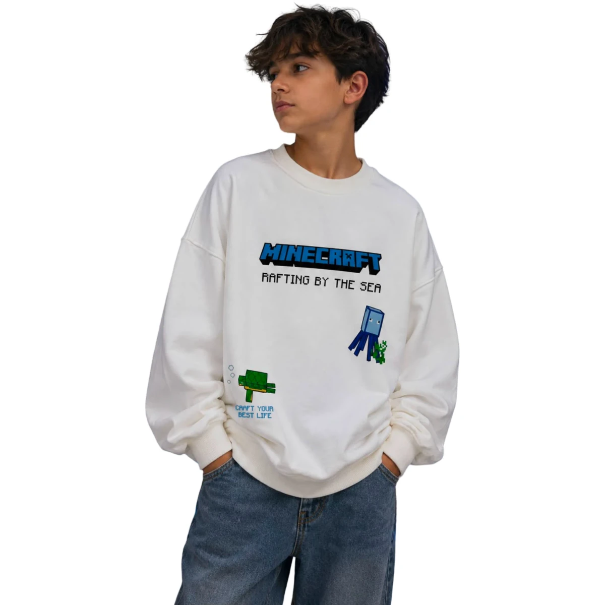 Şardonsuz Baskılı Üç İplik Sweat
