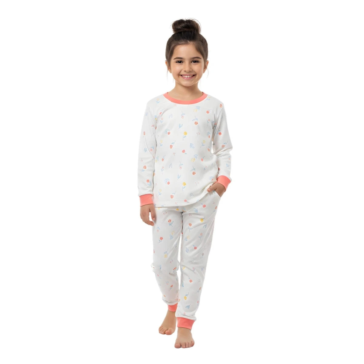 Soft Çiçek Bisiklet Yaka Pijama