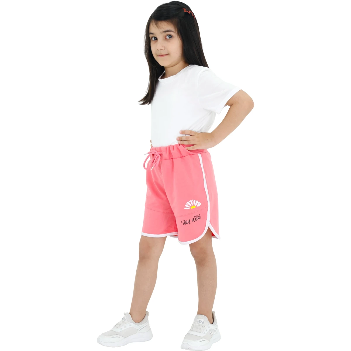 Stay Wild Print Piped Girls Shorts