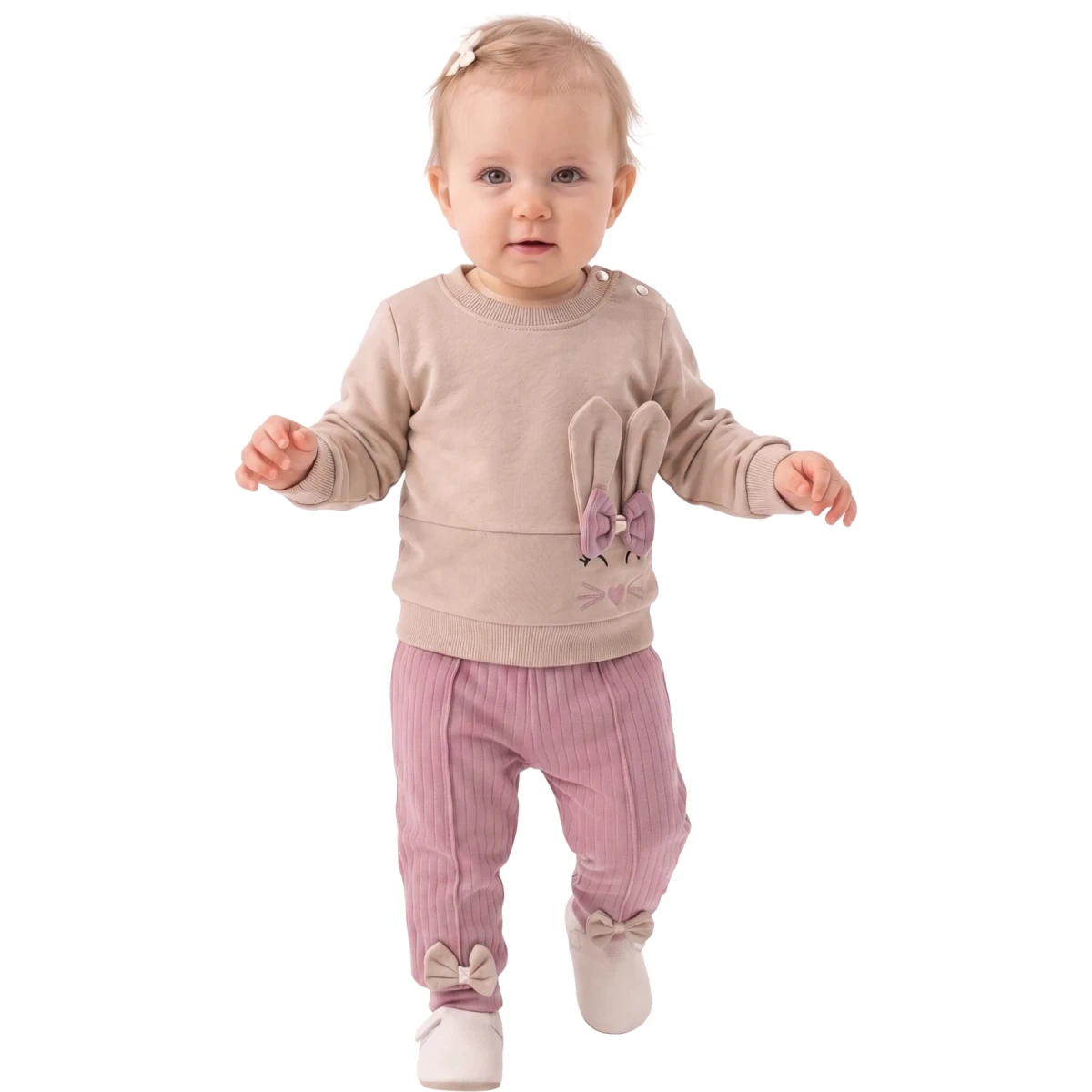 Rabbit Embroidered Bow Girls' Set