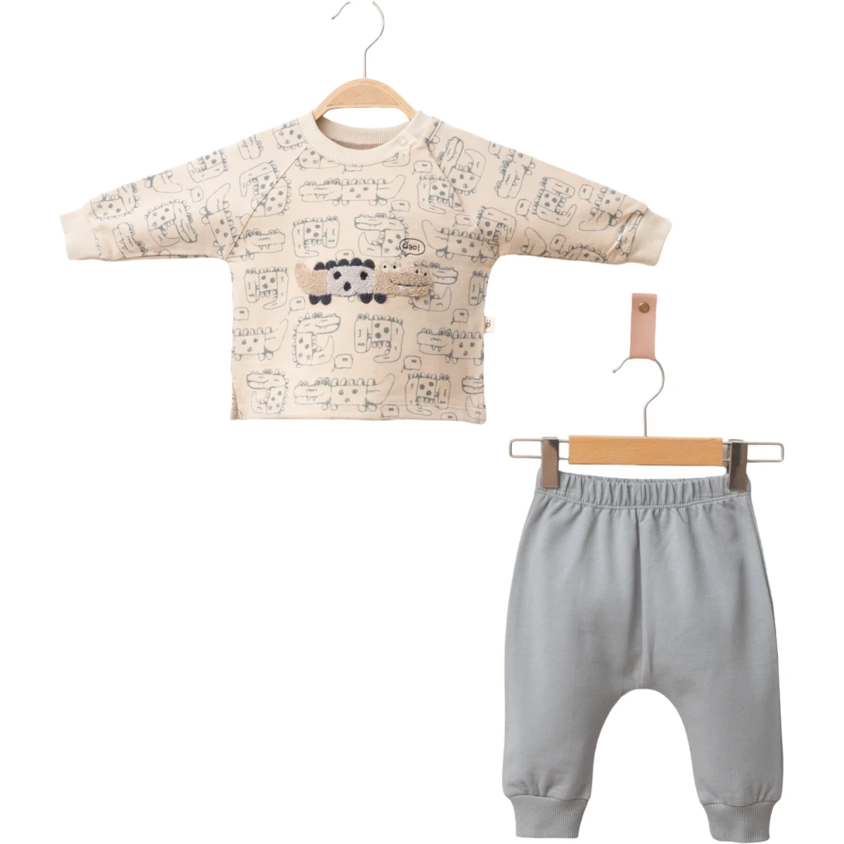 Crocodile Embroidered Waffle 2-Piece Set