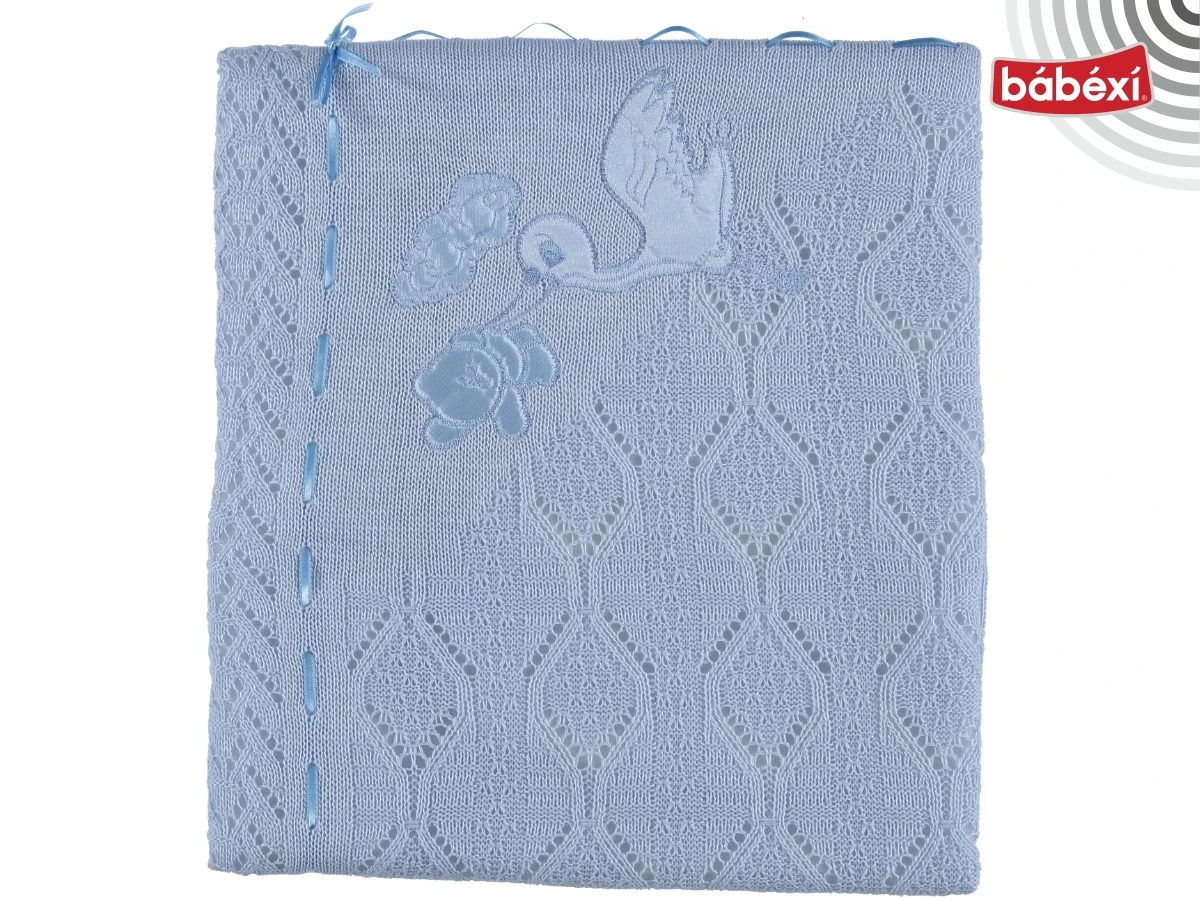 Triko Elyaflı Leylekli Bebe Battaniye 80*95 Cm