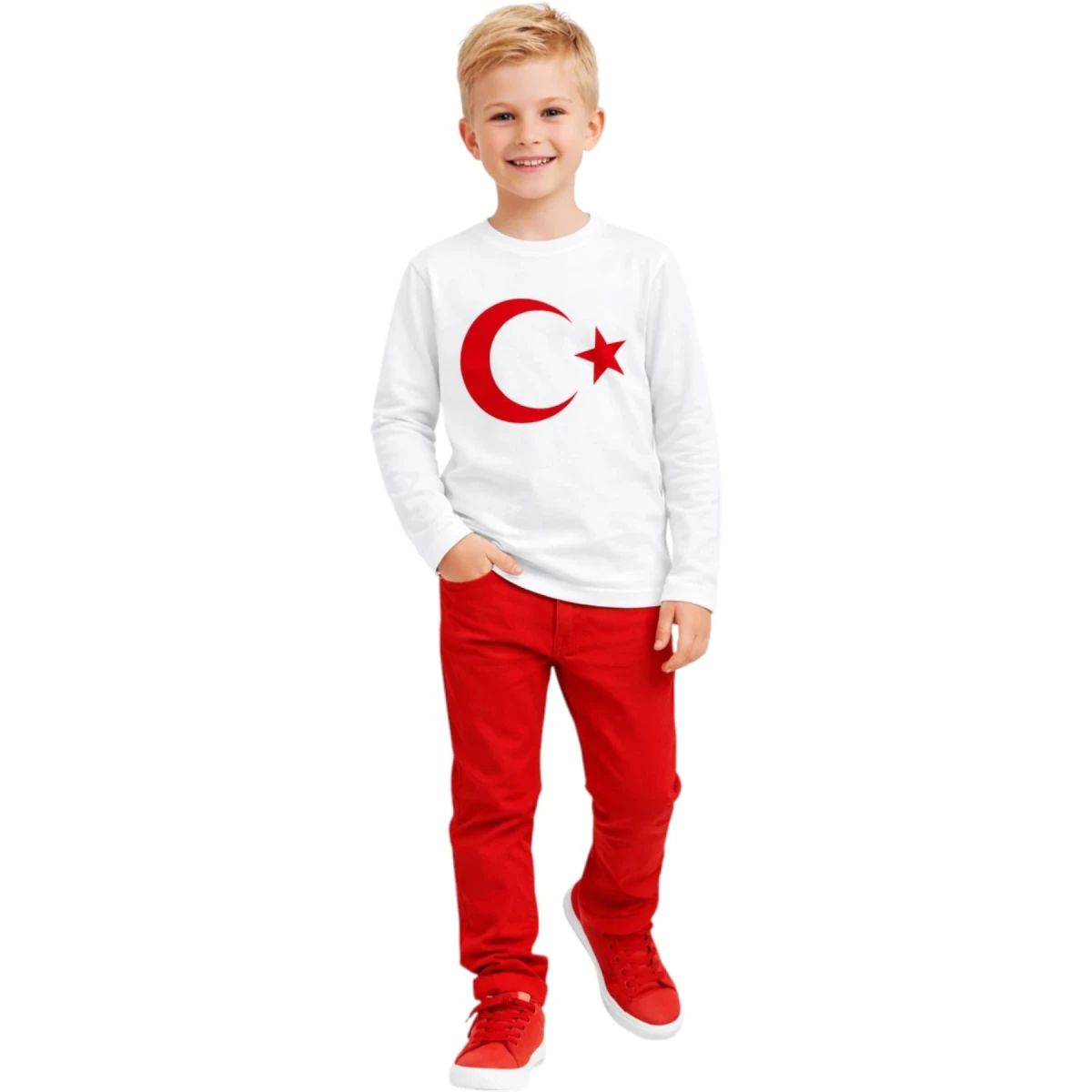 Türk Bayrağı Baskılı Uzun Kol Sweat