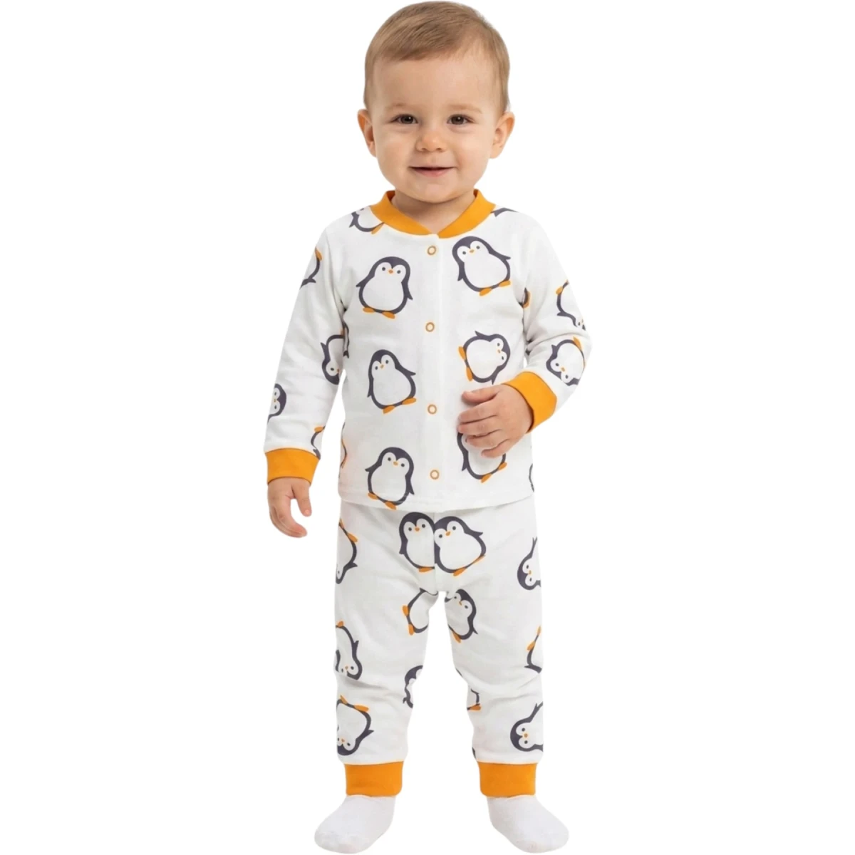 Orange Penguin Snap-Button Pajamas