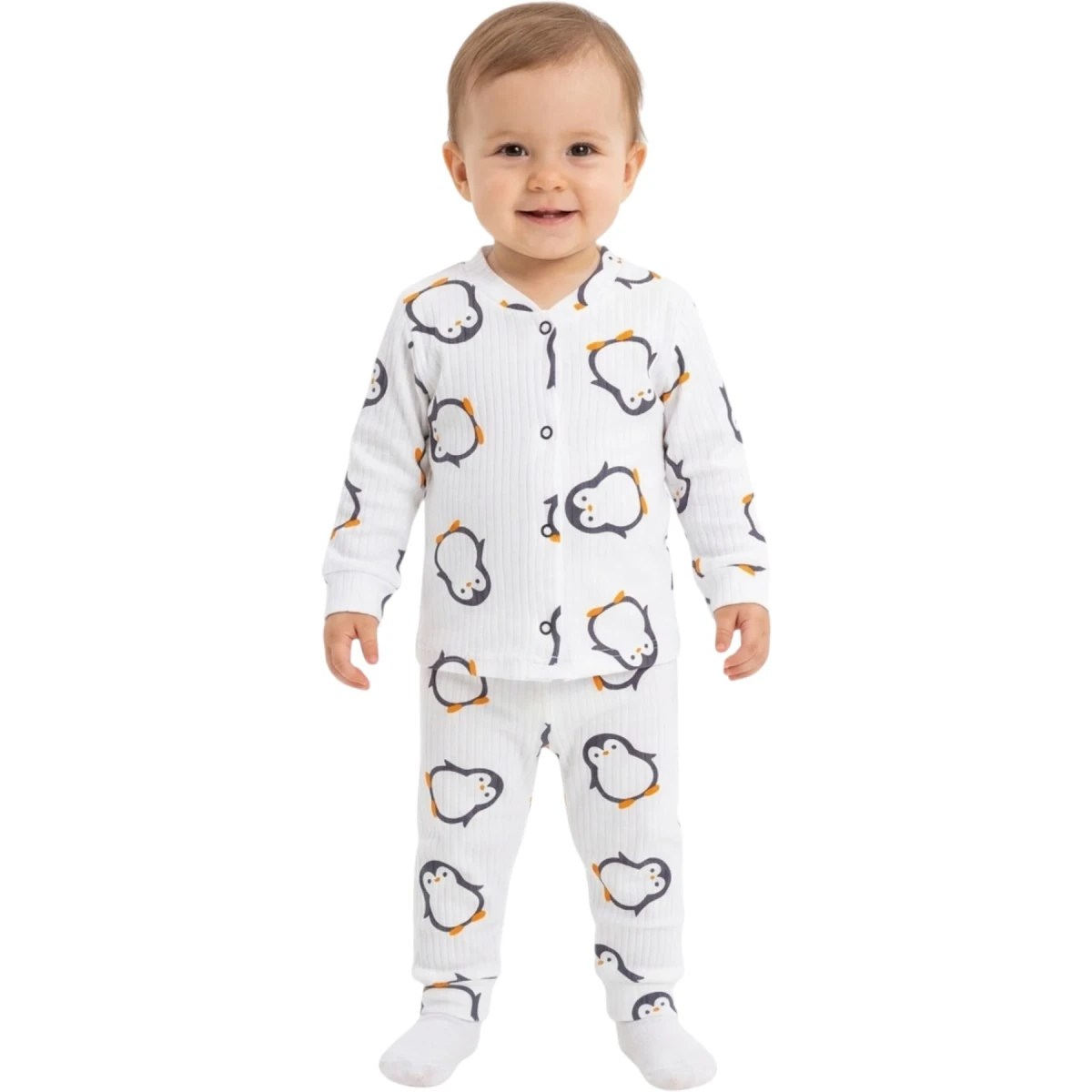 Turuncu Penguen Raporlu Çıtçıtlı Pijama