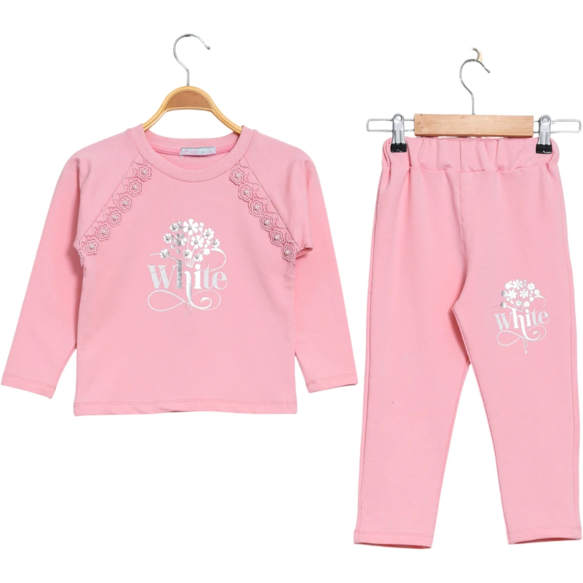 White Foil Printed Lace Kids 2-Thread Set