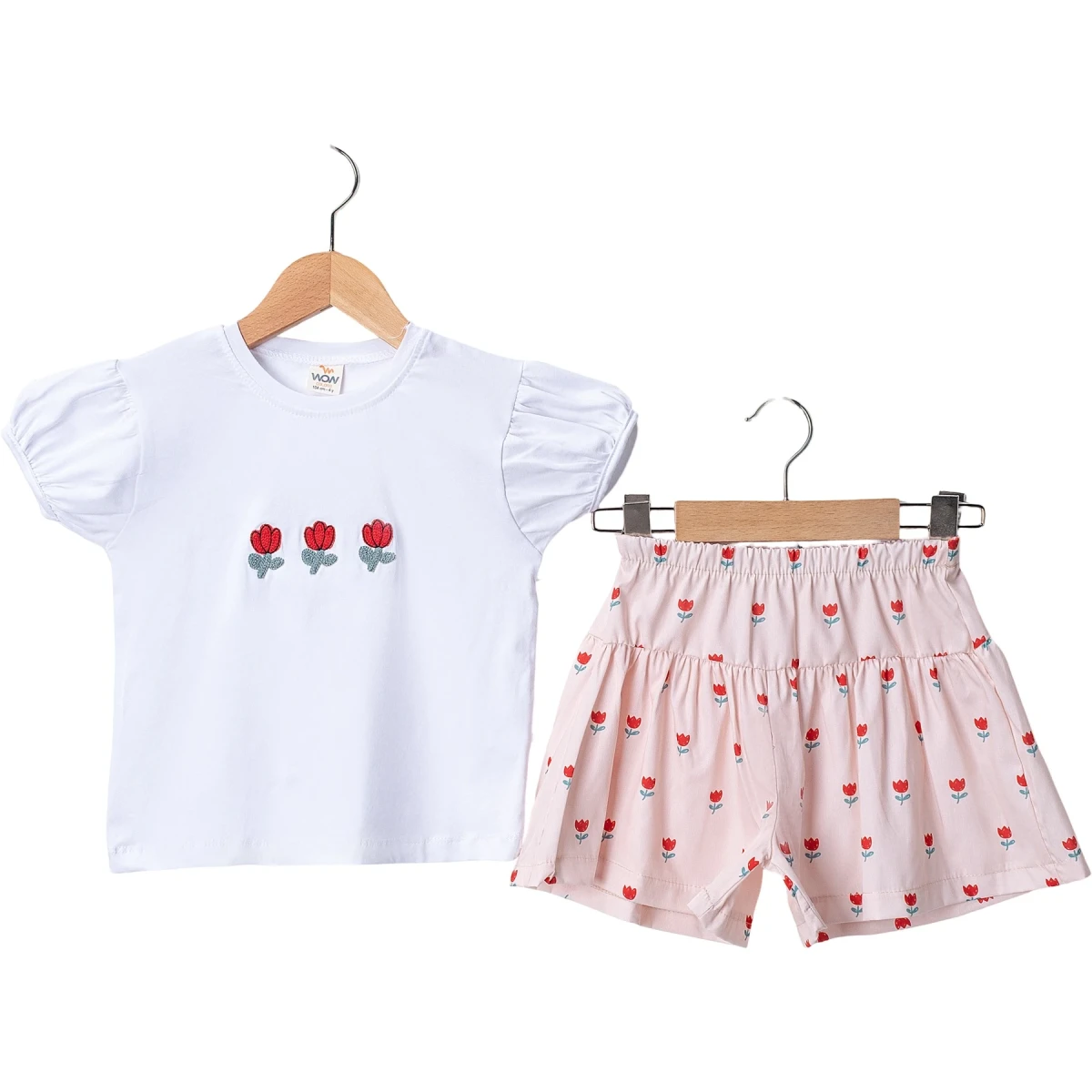 Yazlık Çiçek Nakışlar Baskılı Şortlu Takım
