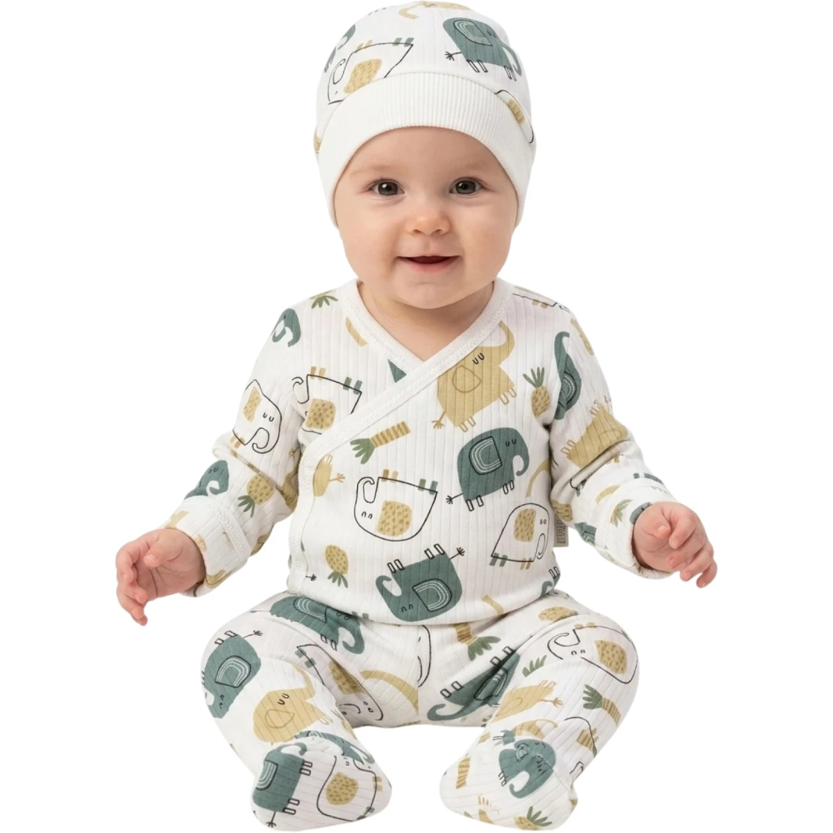 Green Big Elephants Patterned Bodysuit Set