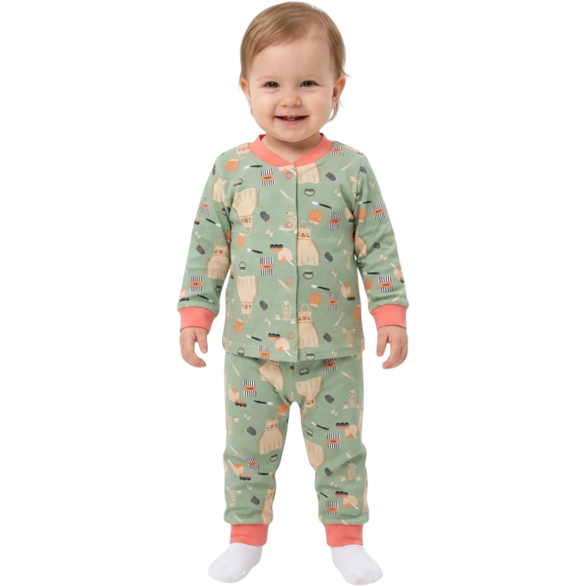 Yeşil Mutfak Çıtçıtlı Pijama