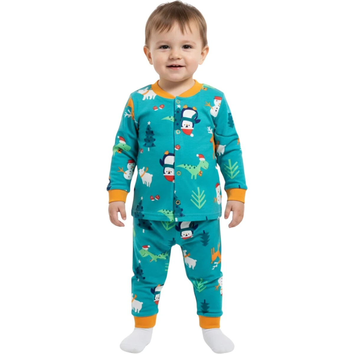 Green Penguin Snap-Button Pajamas