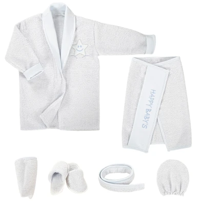 5 Parça Bornoz Set Yıldızlı Mavi