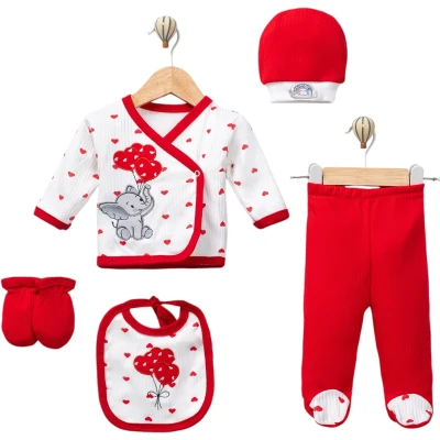 5-Piece Red Elephant Concon Baby Zıbın (Baby Wrap Top)