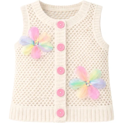Openwork Floral Knit Vest