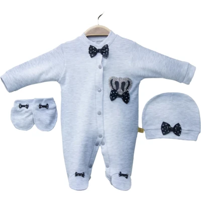 Amore Baby Düz Gri Erkek Kral Tulum Seti