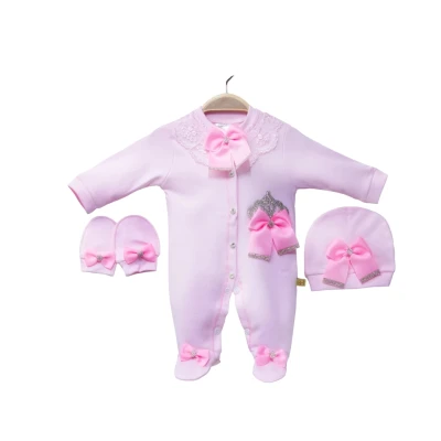 Amore Baby Düz Pembe Kız Kraliçe Tulum Seti