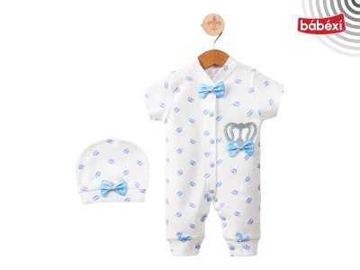 Amore Baby Kısa Tulum Kral Taç Baskılı Mavi