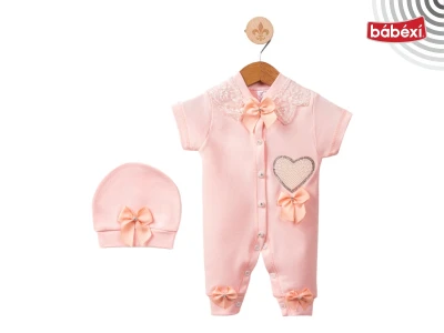 Amore Baby Kısa Tulum Pembe İnci Kalp