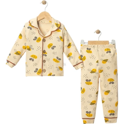 Arı Baskılı Kıl Biyeli Pijama Takımı
